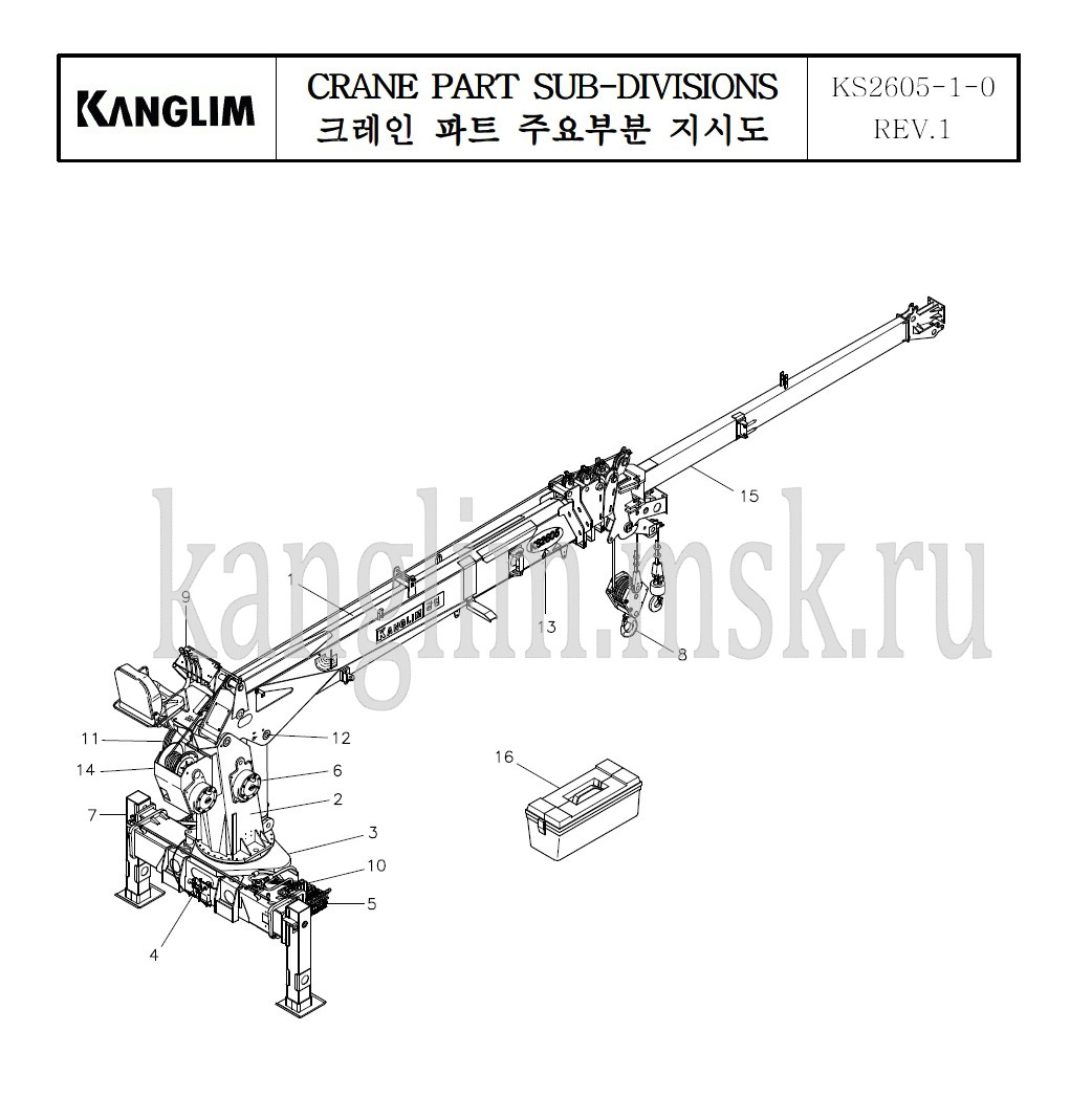 Kanglim KS 2605 основные части крана